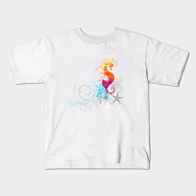 Sea horse drawn with paint Kids T-Shirt by Blackmoon9